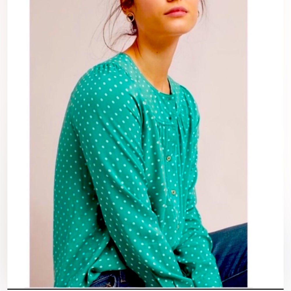 Maeve by Anthropologie green and white Asbury polka dot blouse